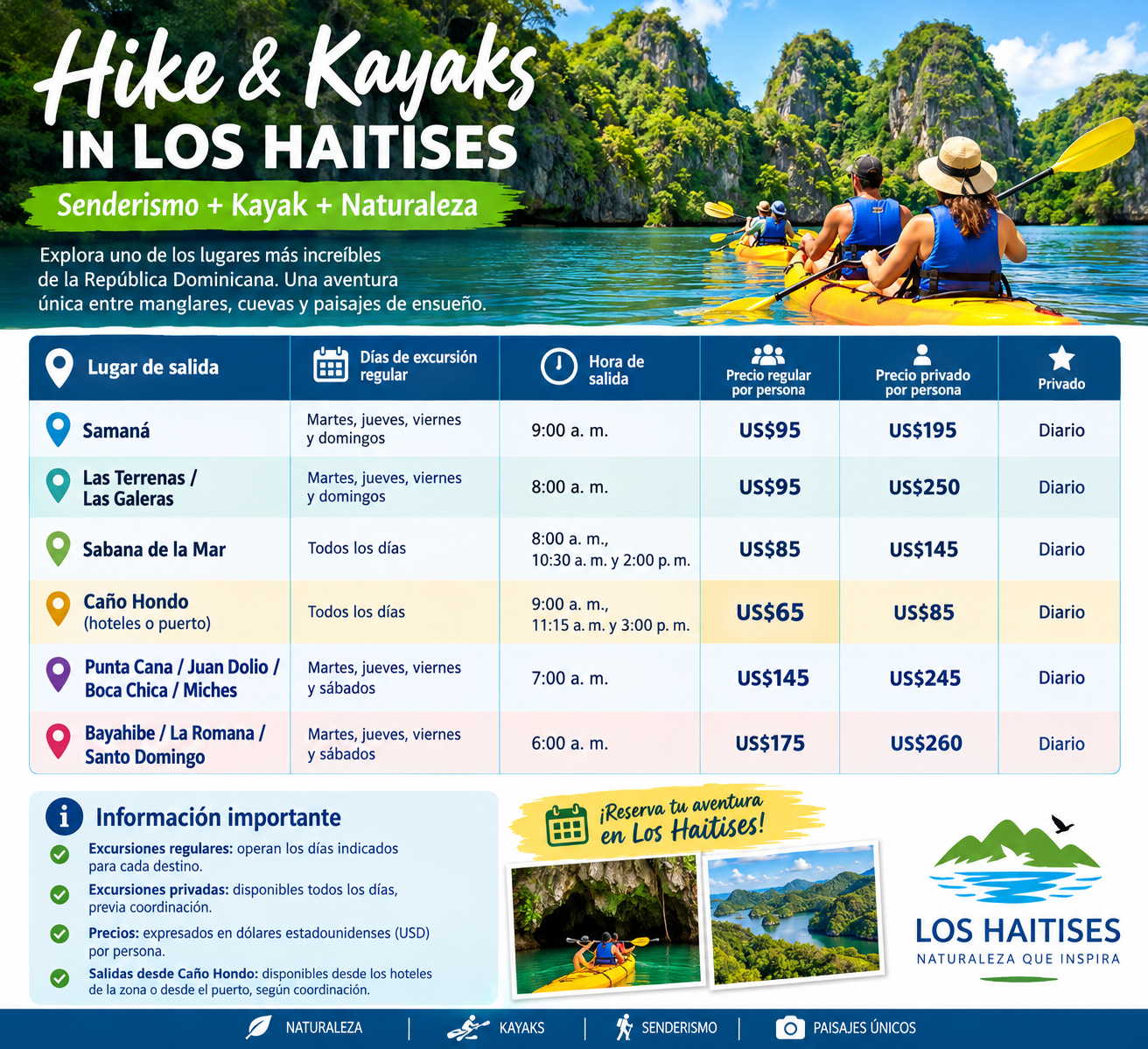 Yürüyüş ve Kayak Los Haitises: Fiyatlar ve Turlar - Saona Island Tours & Excursions Guide